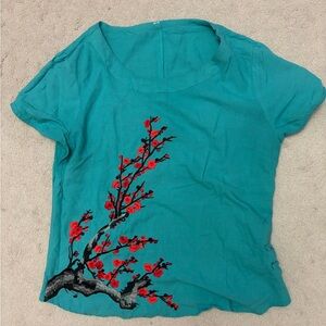 Teal Embroidered Women Top
